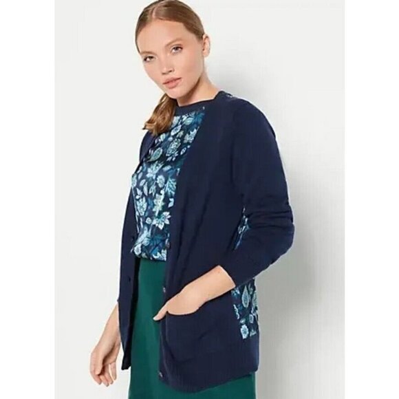 Jason Wu Mixed Media Cardigan Sweater Marine Blue,L - Picture 1 of 1